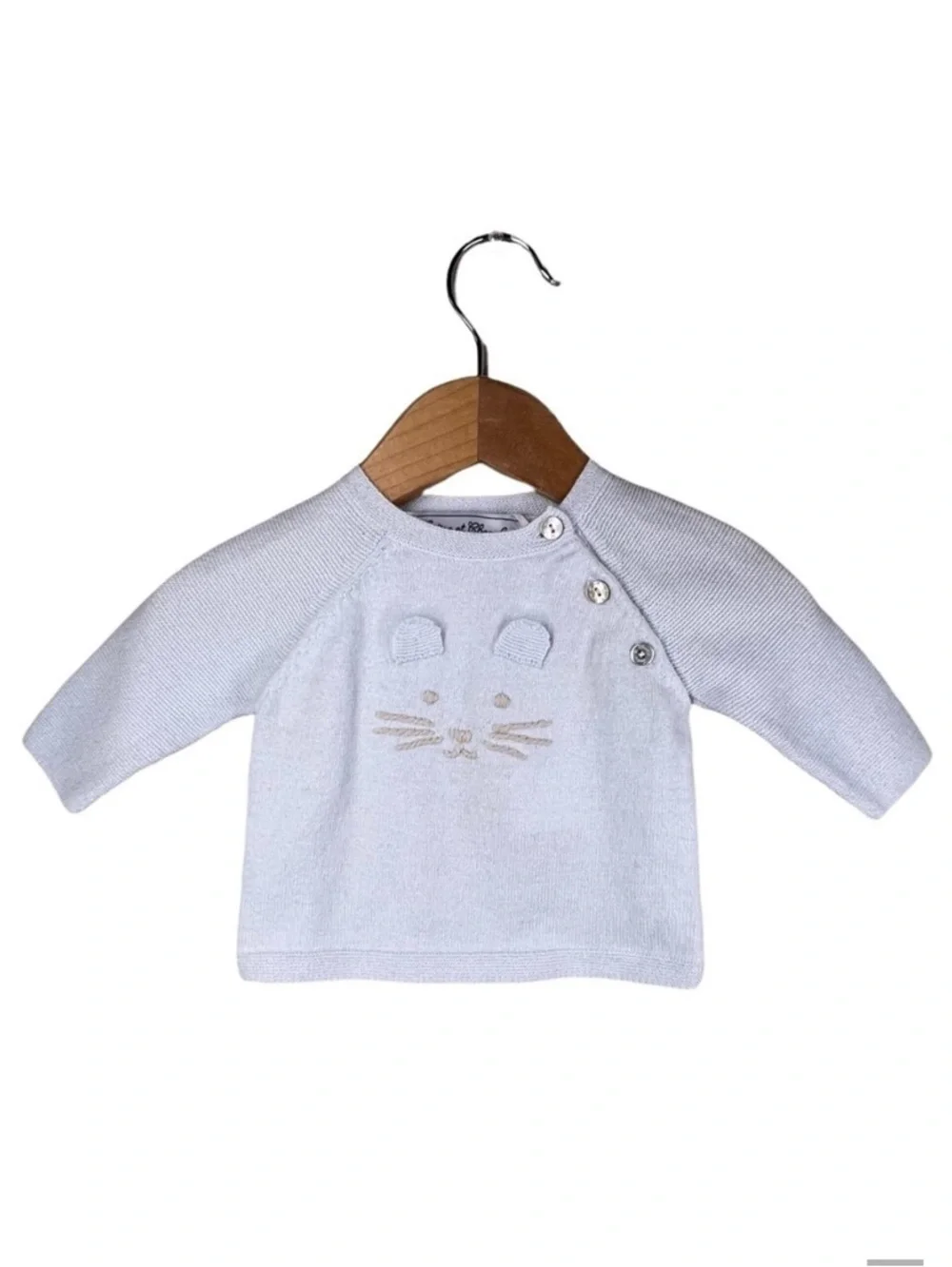 Tartine et Chocolat Baby Sweater 1 Month Newborn Cat Cotton Cashmere Blue NWT